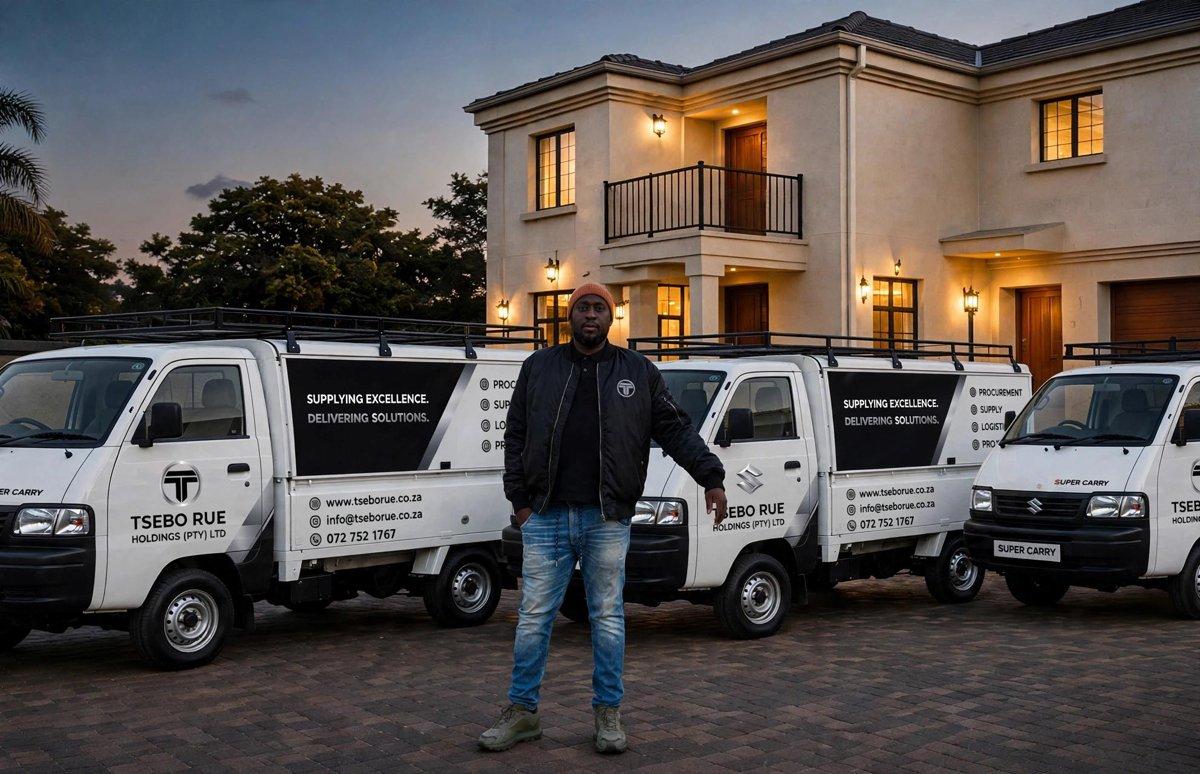 Fleet - Mr Tsebo Ngwenya with branded trucks